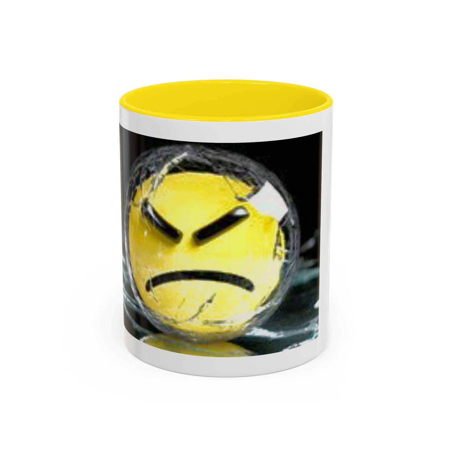Angry Emoji Coffee Mug — Yellow Grumpy Face Accent Coffee Cup (11/15 oz)