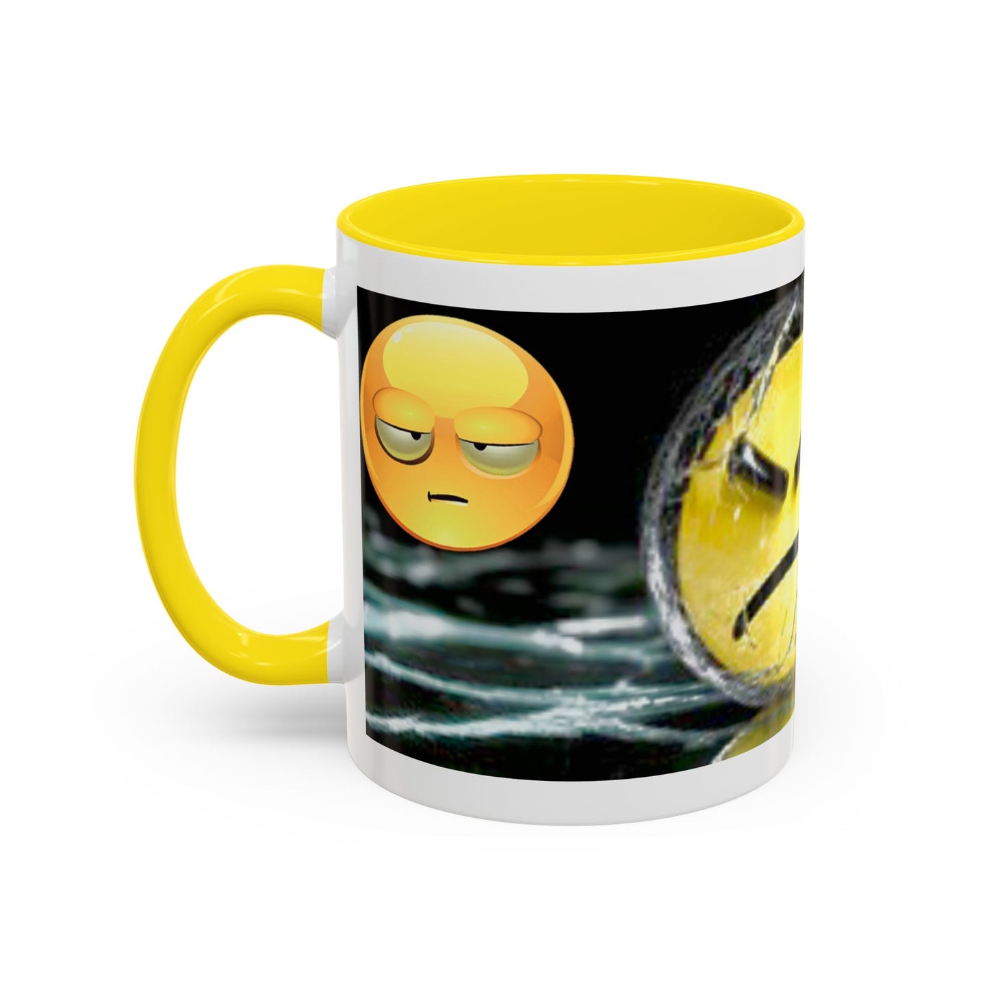 Angry Emoji Coffee Mug — Yellow Grumpy Face Accent Coffee Cup (11/15 oz)