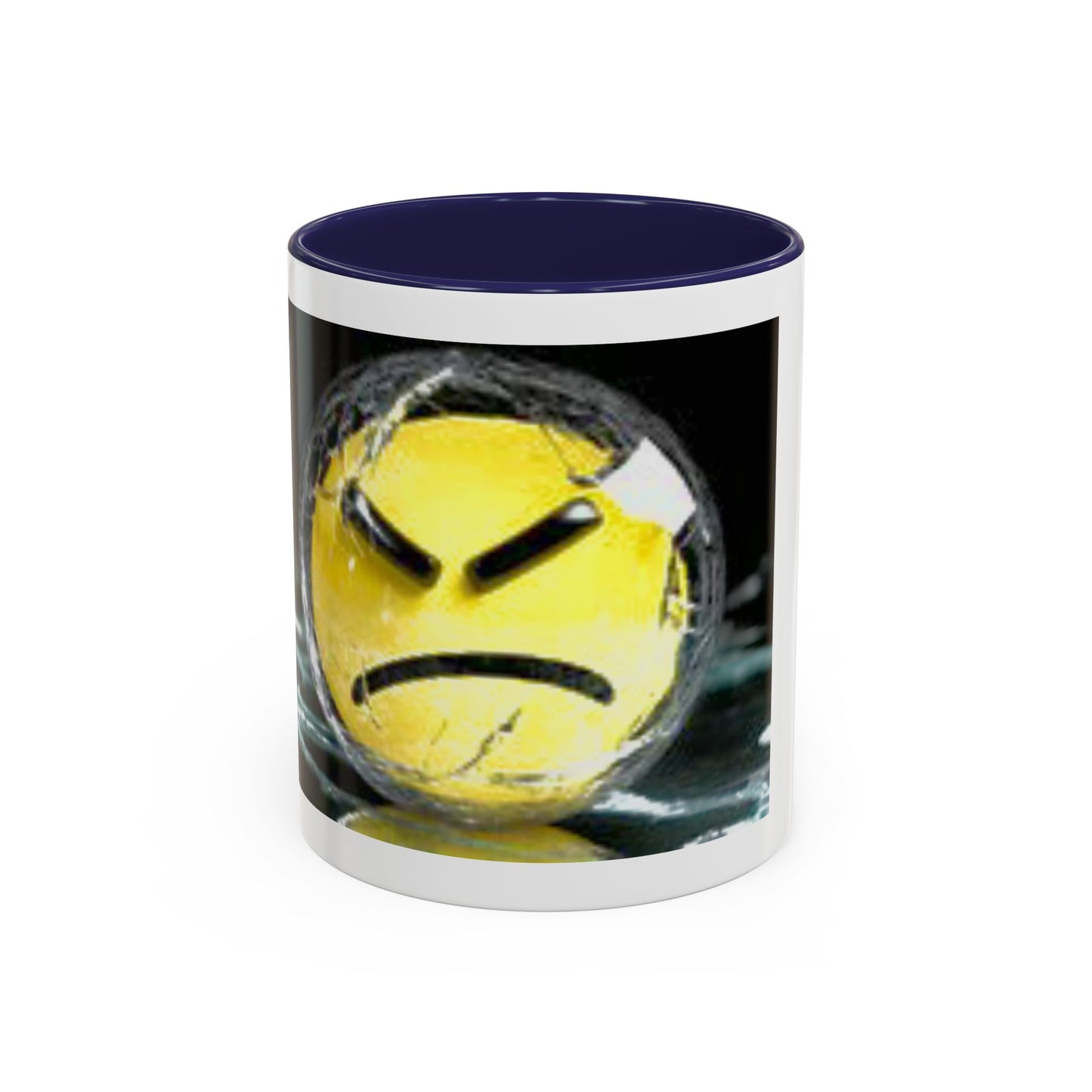 Angry Emoji Coffee Mug — Yellow Grumpy Face Accent Coffee Cup (11/15 oz)