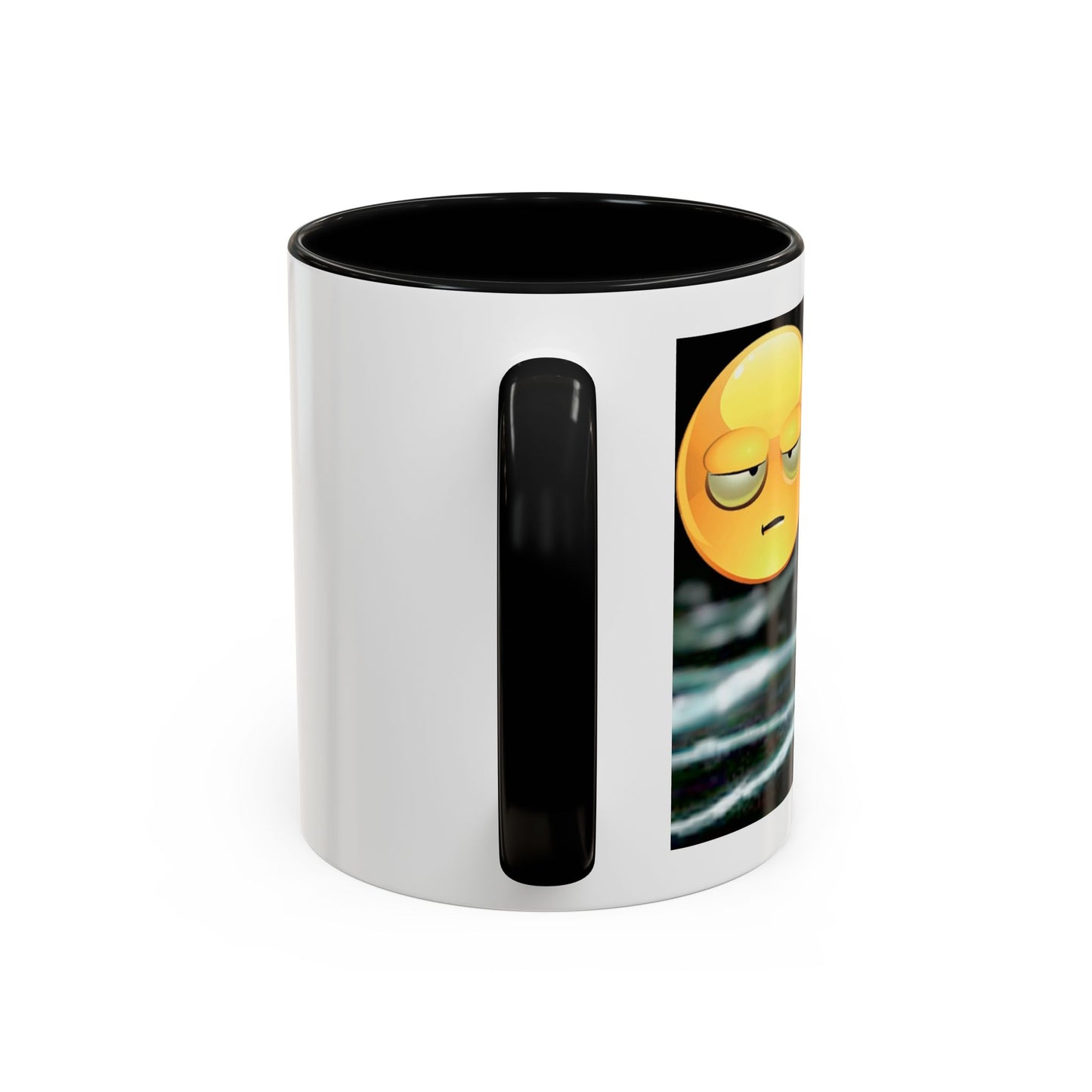 Angry Emoji Coffee Mug — Yellow Grumpy Face Accent Coffee Cup (11/15 oz)