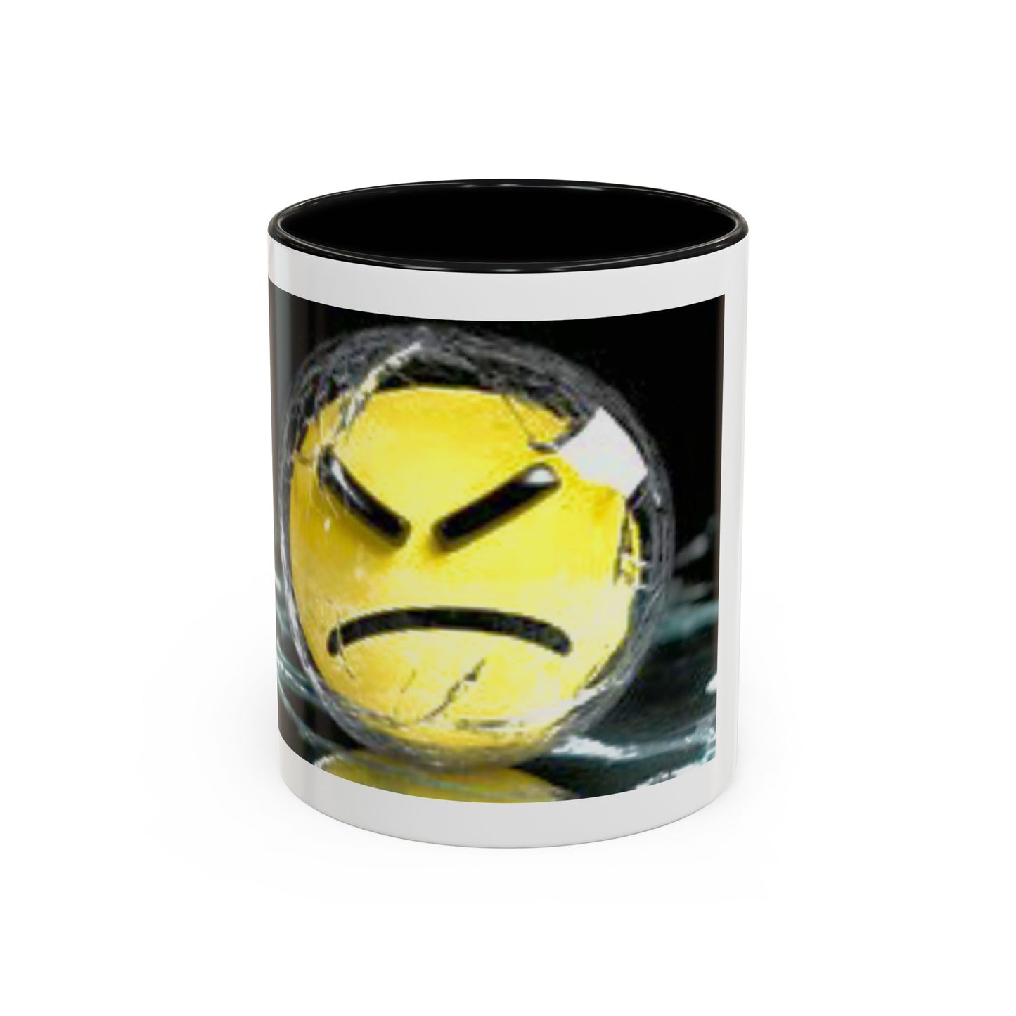 Angry Emoji Coffee Mug — Yellow Grumpy Face Accent Coffee Cup (11/15 oz)