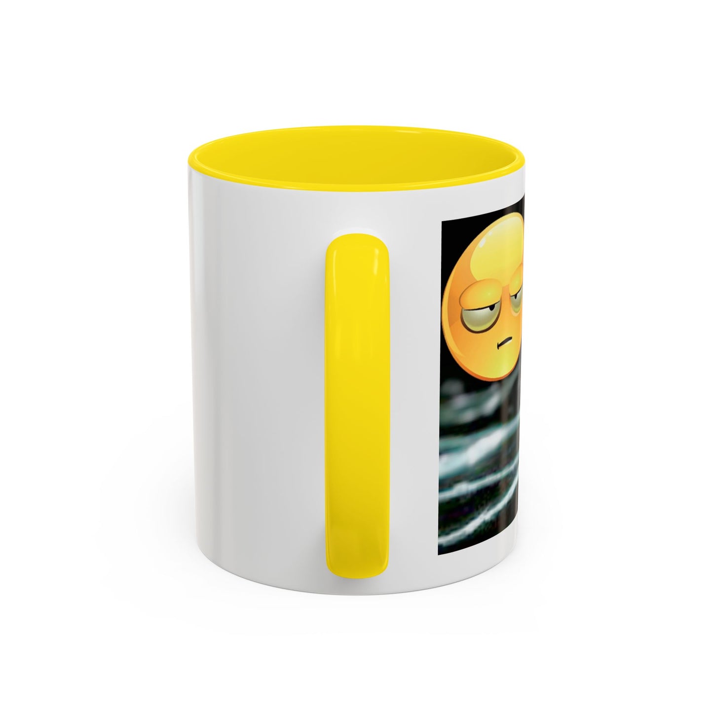 Angry Emoji Coffee Mug — Yellow Grumpy Face Accent Coffee Cup (11/15 oz)