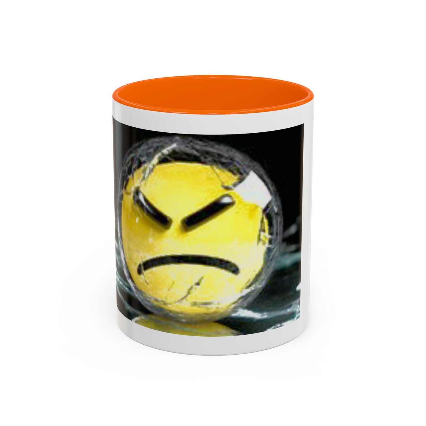 Angry Emoji Coffee Mug — Yellow Grumpy Face Accent Coffee Cup (11/15 oz)