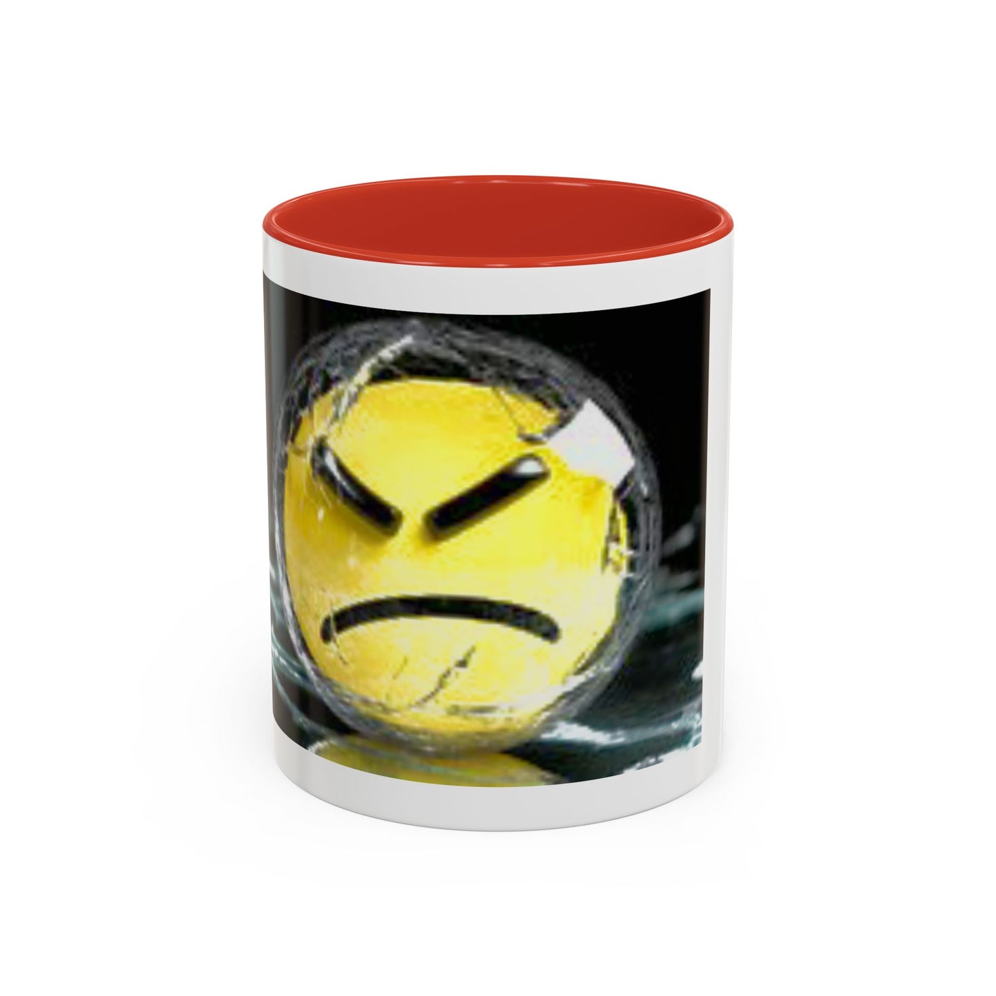 Angry Emoji Coffee Mug — Yellow Grumpy Face Accent Coffee Cup (11/15 oz)