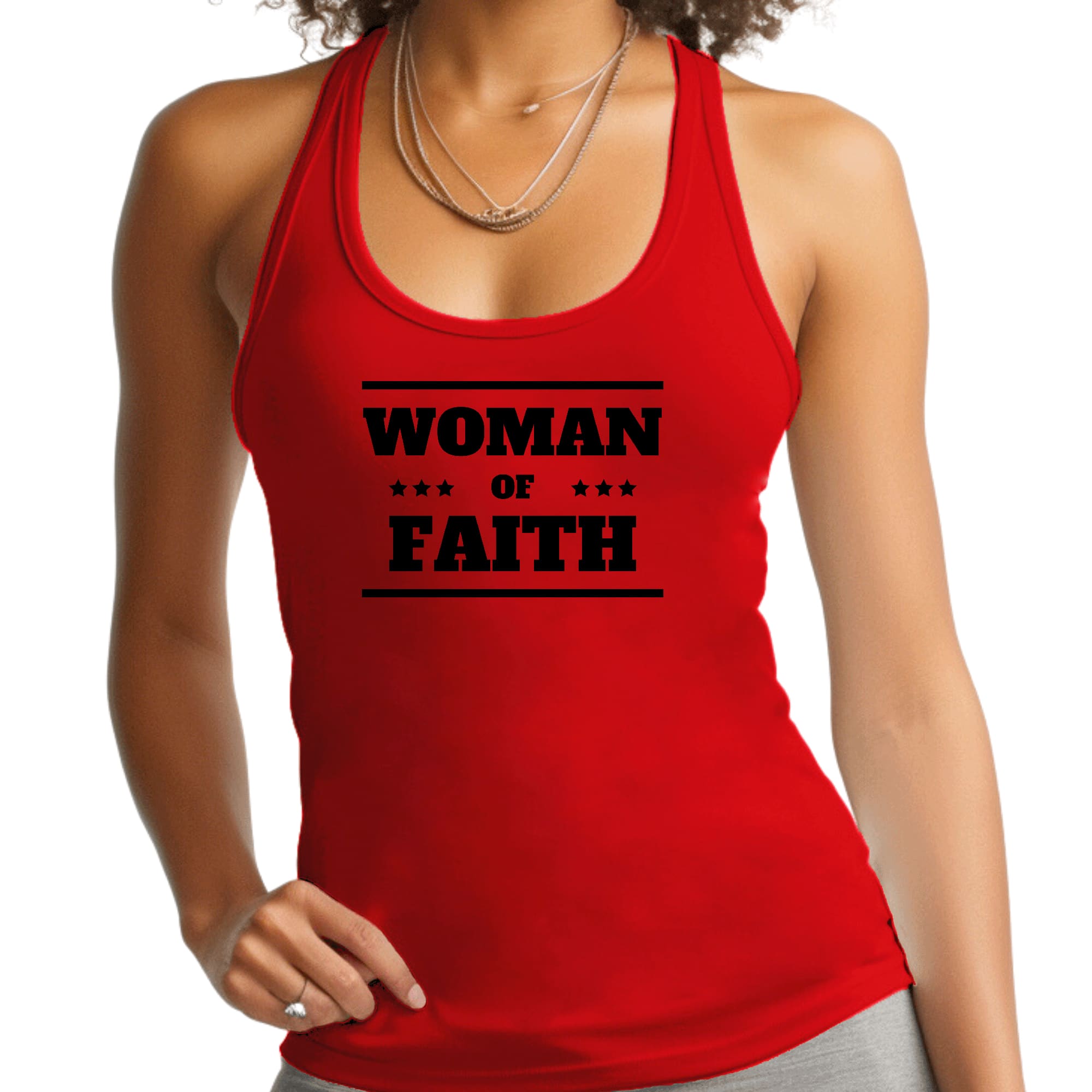 WOMEN or Faith Fitness Tank Top Graphic T-shirt - Woman of Faith Black