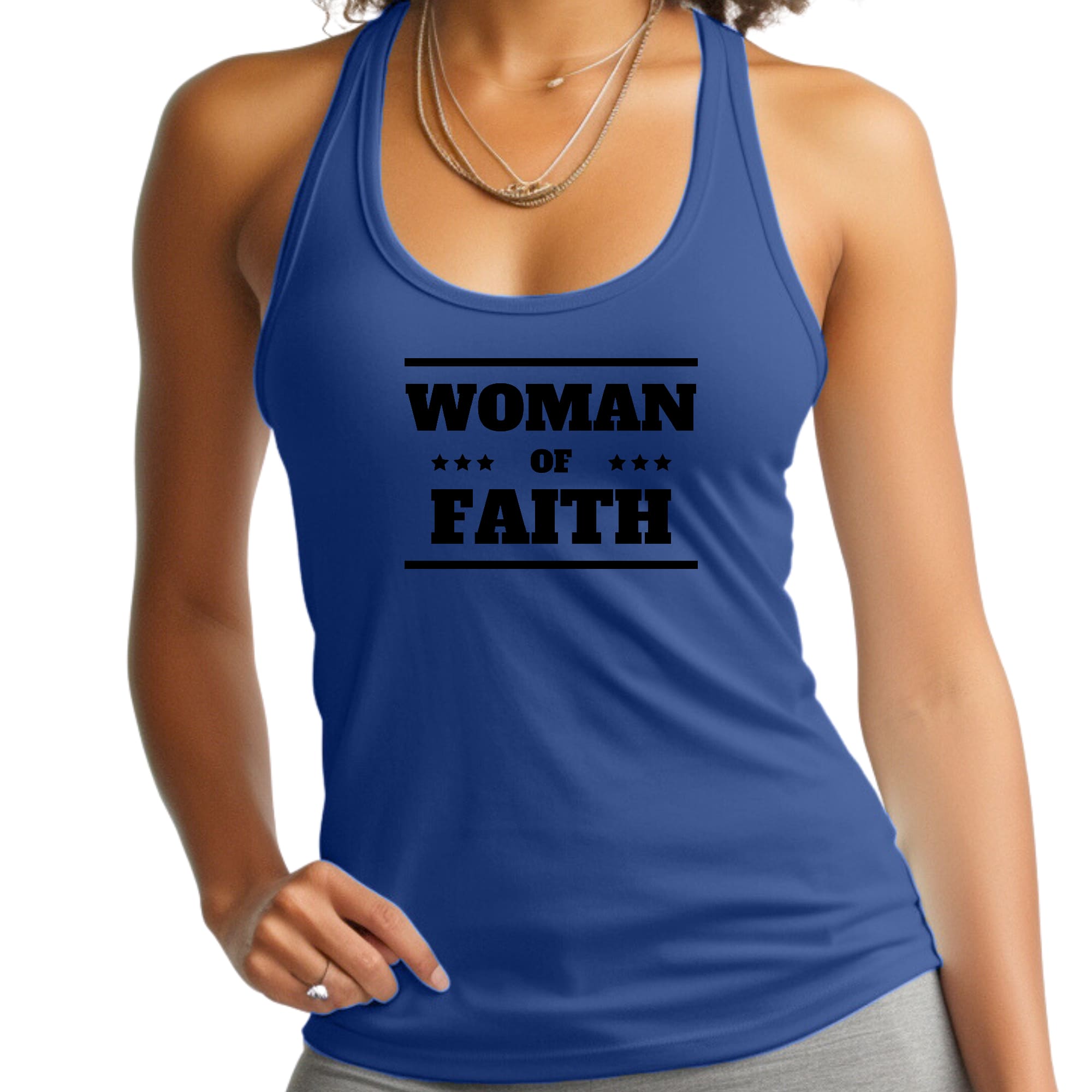 WOMEN or Faith Fitness Tank Top Graphic T-shirt - Woman of Faith Black