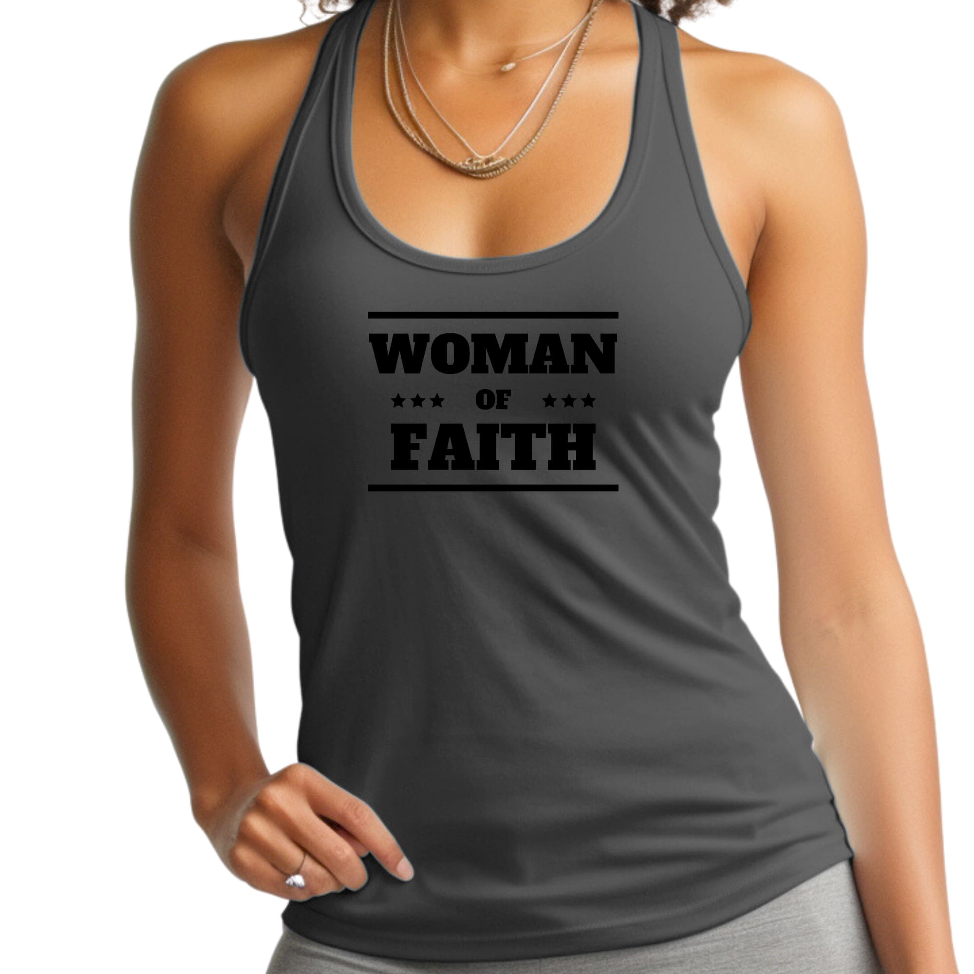 WOMEN or Faith Fitness Tank Top Graphic T-shirt - Woman of Faith Black